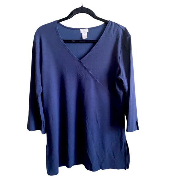 J. Jill Tops - J. Jill Women’s Tunic Medium Crepe Stretch Navy Cross Front Blouse 3/4 Sleeves